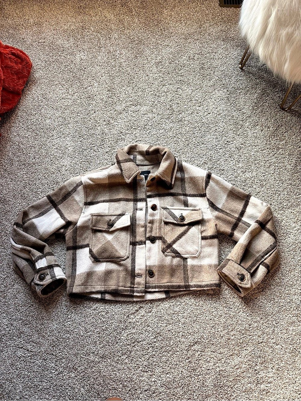 NWOT Love Tree Plaid Jacket in Brown & White Size Small